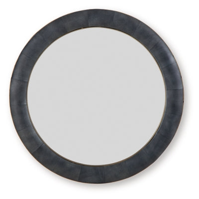 Ashley Furniture Corinsworth Accent Mirror with a sleek, round design and a stylish frame, perfect for enhancing interior decor.