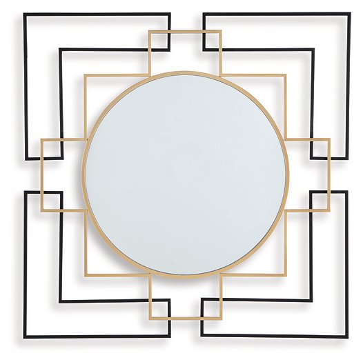 Ashley Furniture Oceanal Accent Mirror with round frame, hanging on a wall, showcasing a stylish and modern decorative mirror.