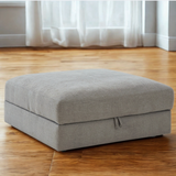 Ashley Furniture Riverview Ottoman with storage, featuring a plush cushioned top and wooden legs for versatile living room seating.