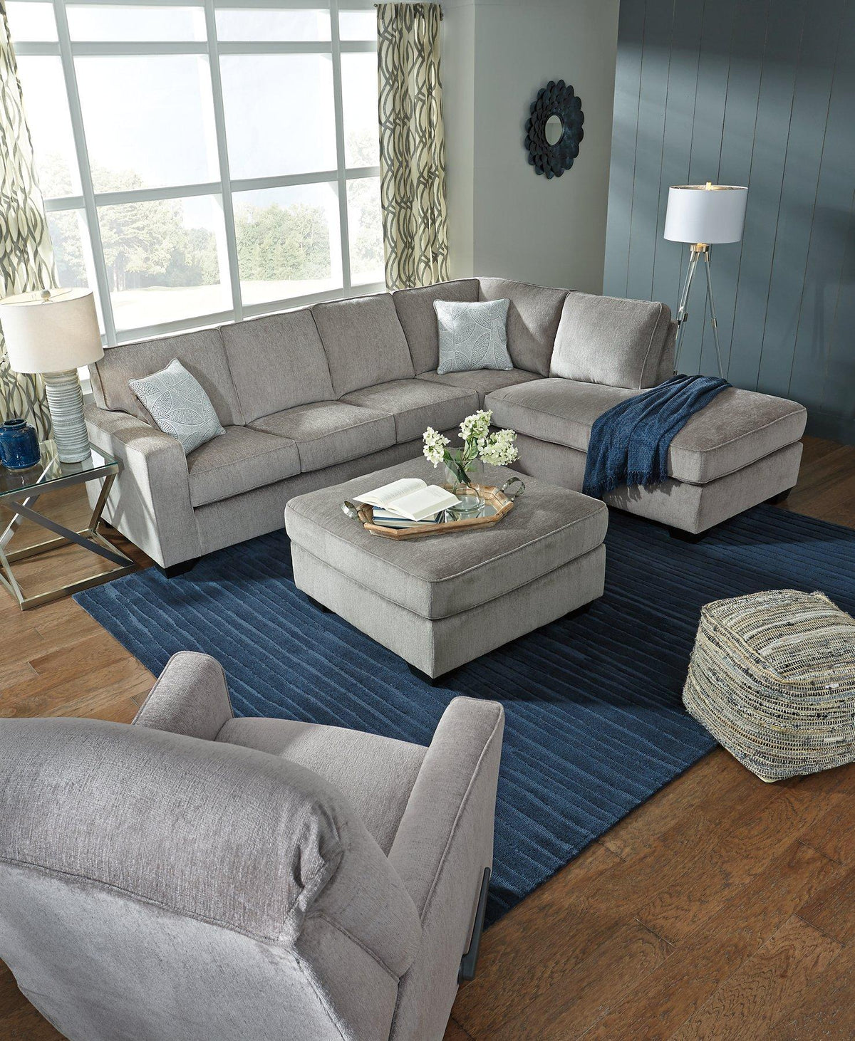 Oversized Ashley Furniture Altari accent ottoman with plush fabric and neutral color, perfect as a stylish living room accent piece.