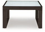 Outdoor cocktail table by Ashley Furniture, Beachloft outdoor coffee table with a woven design and sturdy wooden frame.