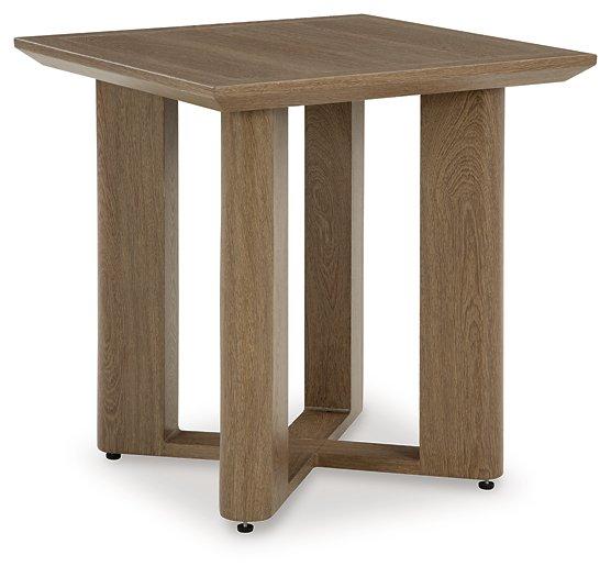 Ashley Furniture Serene Bay outdoor end table with a sleek design, perfect for patio or garden decor.