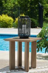 Outdoor end table by Ashley Furniture with a weather-resistant surface and sturdy legs, ideal for patio or garden use.