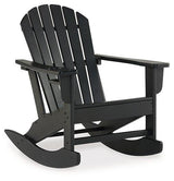 Outdoor rocking chair from Ashley Furniture, Sundown Treasure outdoor lounge chair with wooden frame and cushioned seat for relaxing outdoors.