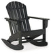 Outdoor rocking chair from Ashley Furniture, Sundown Treasure outdoor lounge chair with wooden frame and cushioned seat for relaxing outdoors.