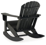 Ashley Furniture Sundown Treasure outdoor rocking chair, comfortable lounge chair with wooden frame and cushioned seat, for outdoor relaxation.