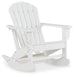 Outdoor rocking chair by Ashley Furniture, Sundown Treasure outdoor lounge chair with wooden frame and cushioned seat for relaxing outdoors.