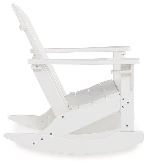 Ashley Furniture Sundown Treasure outdoor rocking chair, comfortable outdoor lounge chair with wooden frame and woven seat.