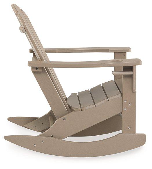 Ashley Furniture Sundown Treasure outdoor rocking chair with wooden frame and woven seat, perfect for relaxing on the porch