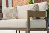 Ashley Furniture Serene Bay outdoor loveseat with cushioned seating and armrests, designed for comfortable outdoor relaxation.