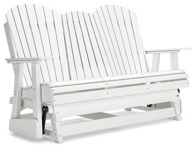 Outdoor loveseat from Ashley Furniture, Hyland Wave design, featuring cushioned seating and a sturdy metal frame for outdoor relaxation.
