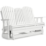 Ashley Furniture Hyland Wave outdoor glider loveseat with cushioned seating and armrests, perfect for patio relaxation.