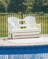 Outdoor loveseat from Ashley Furniture's Hyland Wave collection, featuring a comfortable glider design for outdoor seating.