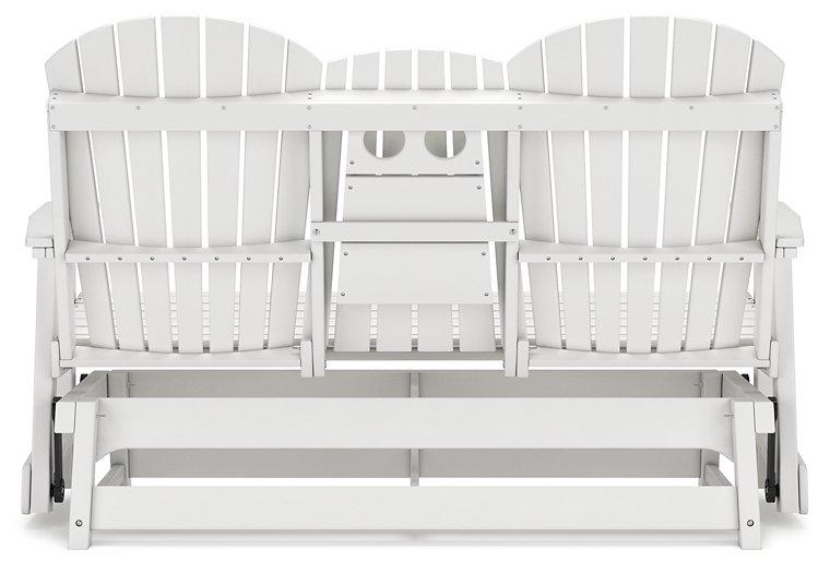 Outdoor loveseat from Ashley Furniture's Hyland Wave collection, featuring a comfortable glider design with cushioned seating.