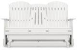 Ashley Furniture Hyland Wave outdoor loveseat glider with cushioned seating and armrests, perfect for patio relaxation.