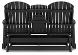 Ashley Furniture Hyland Wave outdoor glider loveseat with cushioned seats and backrest, perfect for outdoor relaxation.