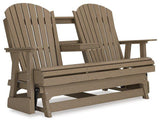 Ashley Furniture Hyland Wave outdoor glider loveseat with cushioned seats and backrest, perfect for outdoor relaxation.