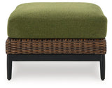 Outdoor Ottoman with cushion from Ashley Furniture Horizon Hall collection, featuring a stylish, weather-resistant design for outdoor seating.