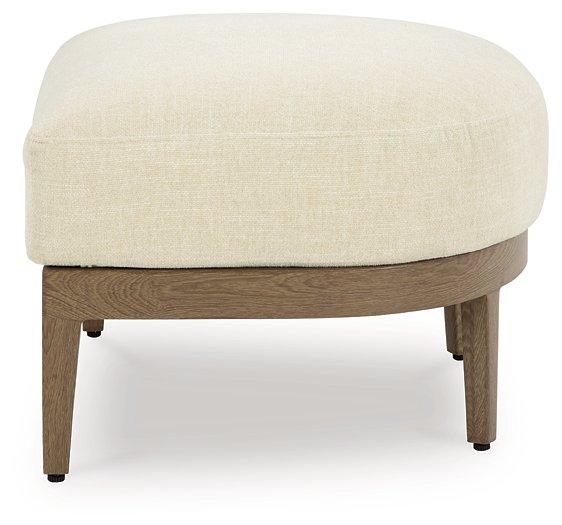 Outdoor ottoman with cushion from Ashley Furniture, Serene Bay outdoor seating in a stylish, weather-resistant design.