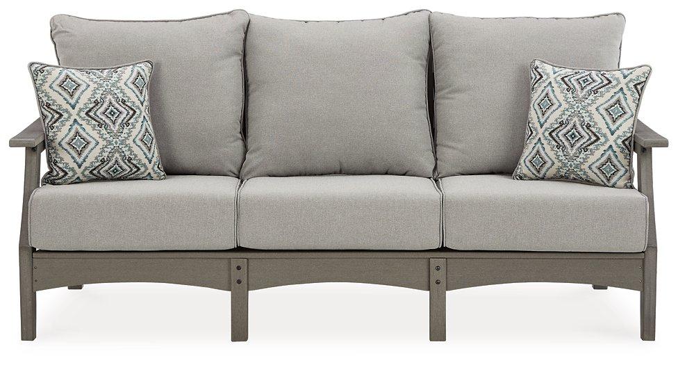 Ashley Furniture Visola outdoor sofa with plush cushions, stylish outdoor seating for patio or garden spaces