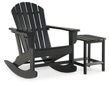 Outdoor Sundown Treasure seating set by Ashley Furniture with cushioned chairs and a matching table, perfect for outdoor relaxation.