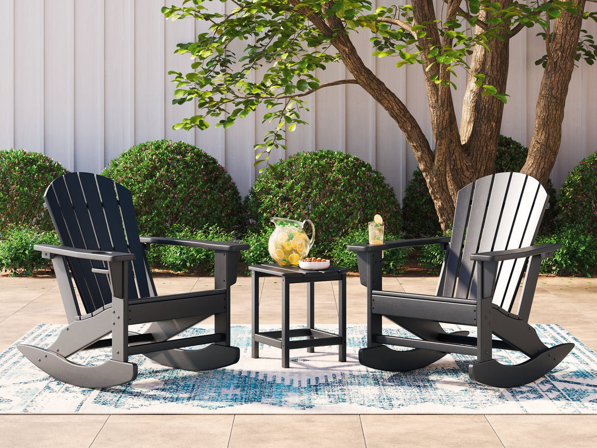 Ashley Furniture Sundown Treasure outdoor seating set with cushioned chairs and a matching table, designed for patio relaxation.