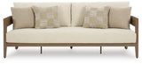 Outdoor Ashley Furniture Serene Bay seating set with cushioned chairs and a matching table, ideal for patio relaxation.