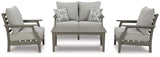 Ashley Visola outdoor loveseat conversation set with cushioned seats, featuring a stylish outdoor seating arrangement.