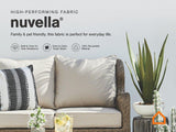 Ashley Furniture Visola outdoor seating set with sofa, loveseat, and coffee table, featuring weather-resistant cushions and modern design.