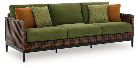 Ashley Furniture Horizon Hall outdoor sofa with cushions, featuring a modern design and comfortable seating for outdoor spaces.