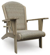 Outdoor table set from Ashley Furniture's Marina Sun Outdoor Package, featuring a spacious table with matching chairs.