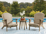 Outdoor table set from Ashley Furniture's Marina Sun package, featuring a stylish outdoor dining table with matching chairs.