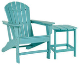Outdoor table set from Ashley Furniture's Sundown Treasure collection with a glass-top table and cushioned chairs.