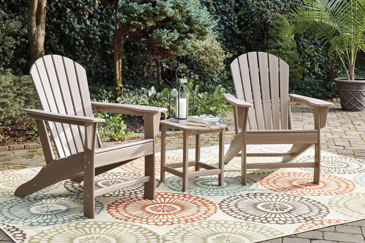 Outdoor table set by Ashley Furniture featuring a spacious table and matching chairs, ideal for outdoor seating and entertaining.