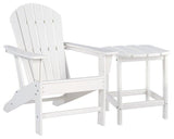 Outdoor table set from Ashley Furniture featuring a glass-top table and matching chairs in a sunny outdoor setting.