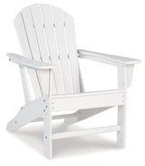Outdoor table set with chairs and a central table from Ashley Furniture's Sundown Treasure Outdoor Seating Set.
