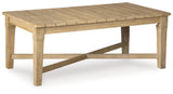 Ashley Furniture Carter Hall outdoor table set with a round table and four matching chairs, featuring a sturdy metal frame and wooden accents.