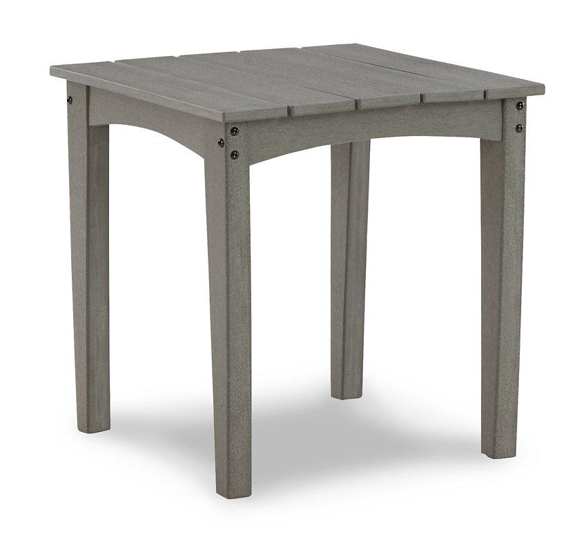 Outdoor table set with sofa and loveseat by Ashley Furniture, featuring cushioned seats and a sturdy wooden table for patio use.
