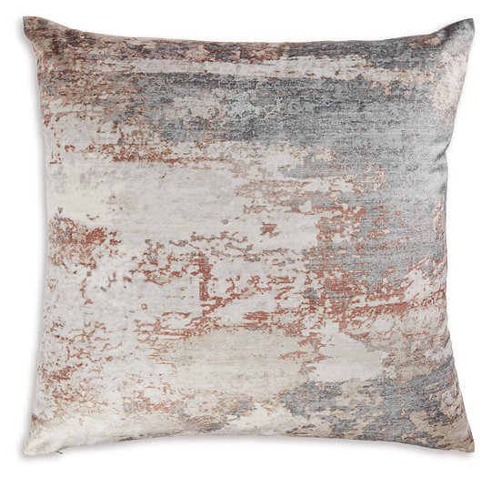 Set of four Ashley Furniture Edinfielders pillows with decorative beige and brown patterns on soft fabric for cozy home decor.