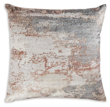 Set of four Ashley Furniture Edinfielders pillows with decorative beige and brown patterns on soft fabric for cozy home decor.
