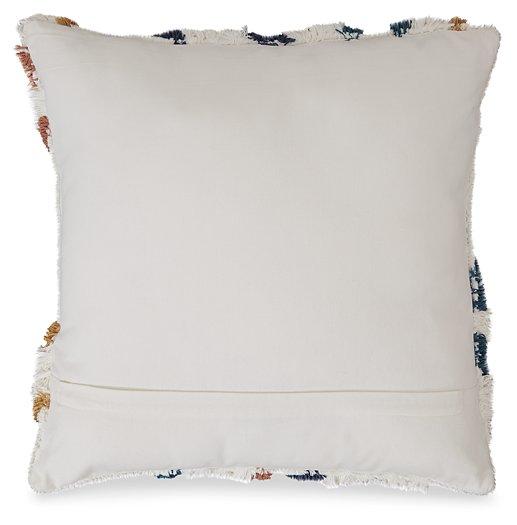 Set of four Ashley Furniture Evermore pillows, plush decorative pillows with textured fabric in neutral tones.