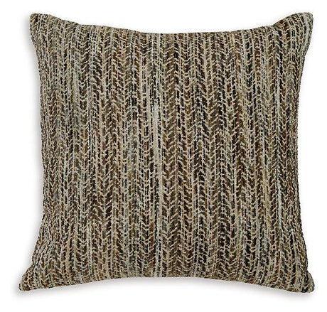 Set of four Ashley Furniture Jayner pillows with soft fabric covers, displayed in a cozy living room setting.