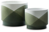 Set of two Ashley Furniture Ardenridge planters with decorative outdoor ceramic pots featuring textured designs.