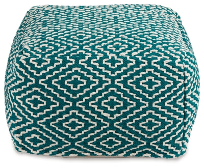 Ashley Furniture Brynnsen Pouf with soft fabric upholstery and plush cushioning, shown from a head-on view.