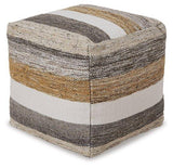 Ashley Furniture Josalind Pouf, plush fabric ottoman with a modern design, suitable for living room or lounge decor.