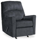 Ashley Furniture Altari recliner in beige fabric with plush cushioning and wooden legs, designed for comfortable relaxation.