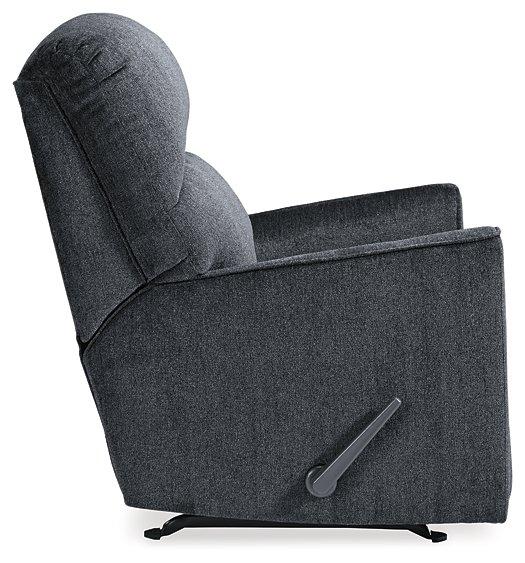 Ashley Furniture Altari recliner in neutral fabric with plush cushioning and wooden legs, perfect for living room relaxation.