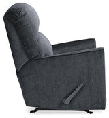 Ashley Furniture Altari recliner in neutral fabric with plush cushioning and wooden legs, perfect for living room relaxation.