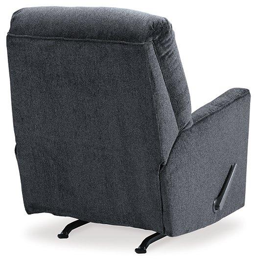 Ashley Furniture Altari recliner in beige fabric with plush cushioning and wooden legs, designed for comfortable relaxation.