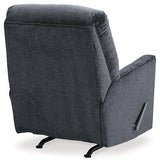 Ashley Furniture Altari recliner in beige fabric with plush cushioning and wooden legs, designed for comfortable relaxation.